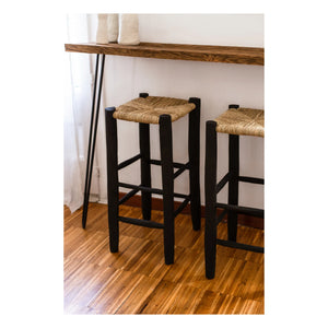 Cosydar - Palm Leaf and Painted Wooden Stool | Black