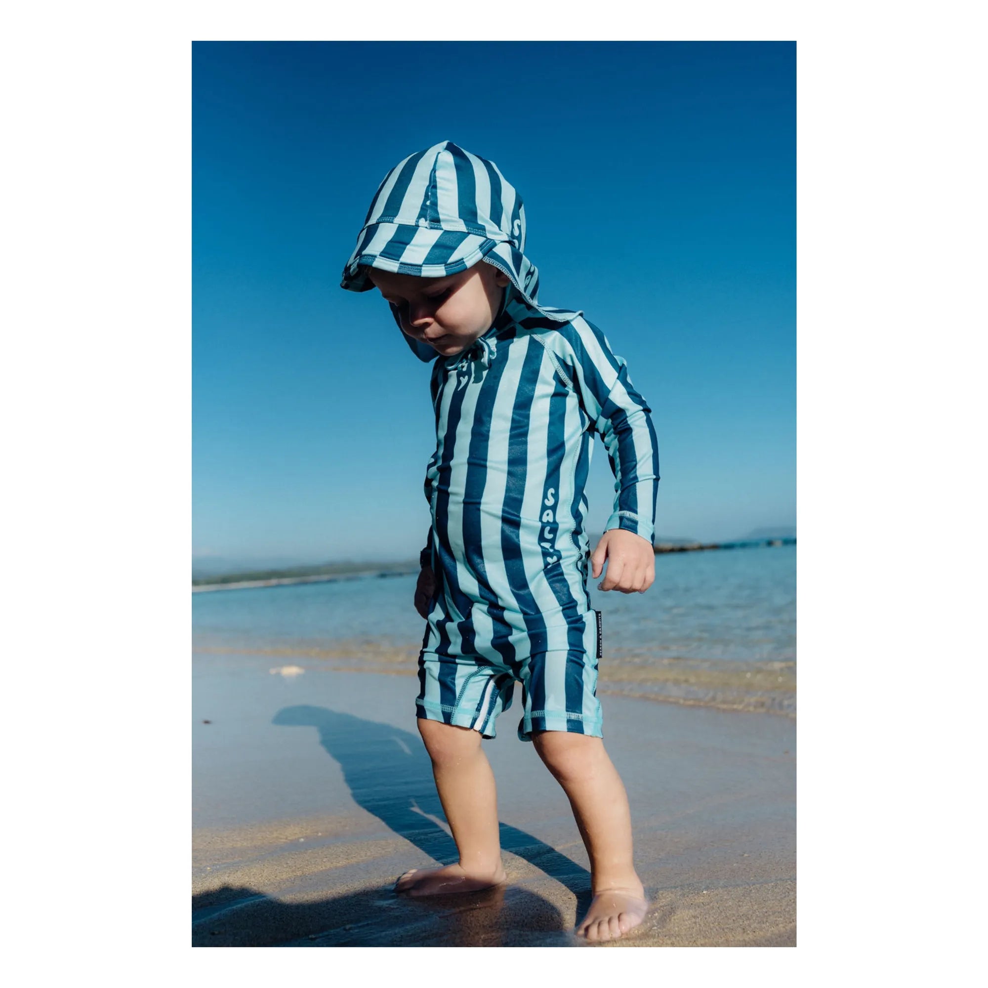 Beach & Bandits - Salty Stripes Recycled Fiber UV Protection Romper | Navy Blue