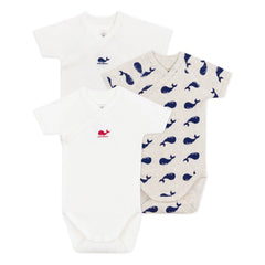 Petit Bateau - 3-Pack Organic Cotton Whale Newborn Body Set | Ecru