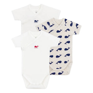 Petit Bateau - 3-Pack Organic Cotton Whale Newborn Body Set | Ecru