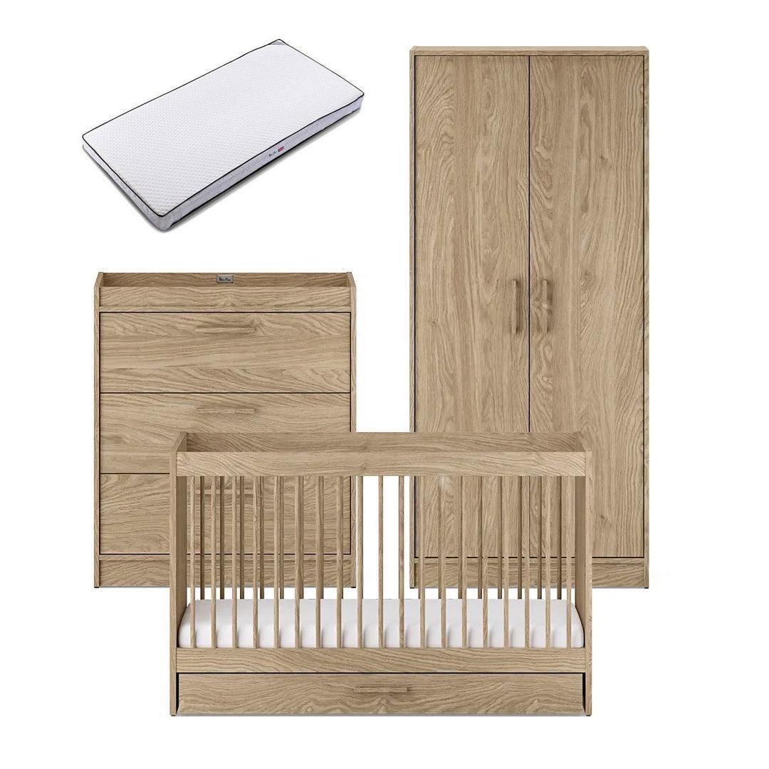 Silver Cross Geneva 3 Piece Nursery Set (Cot Bed, Dresser & Wardrobe) - Oak-Nursery Sets-Oak-Premium Mattress | Natural Baby Shower