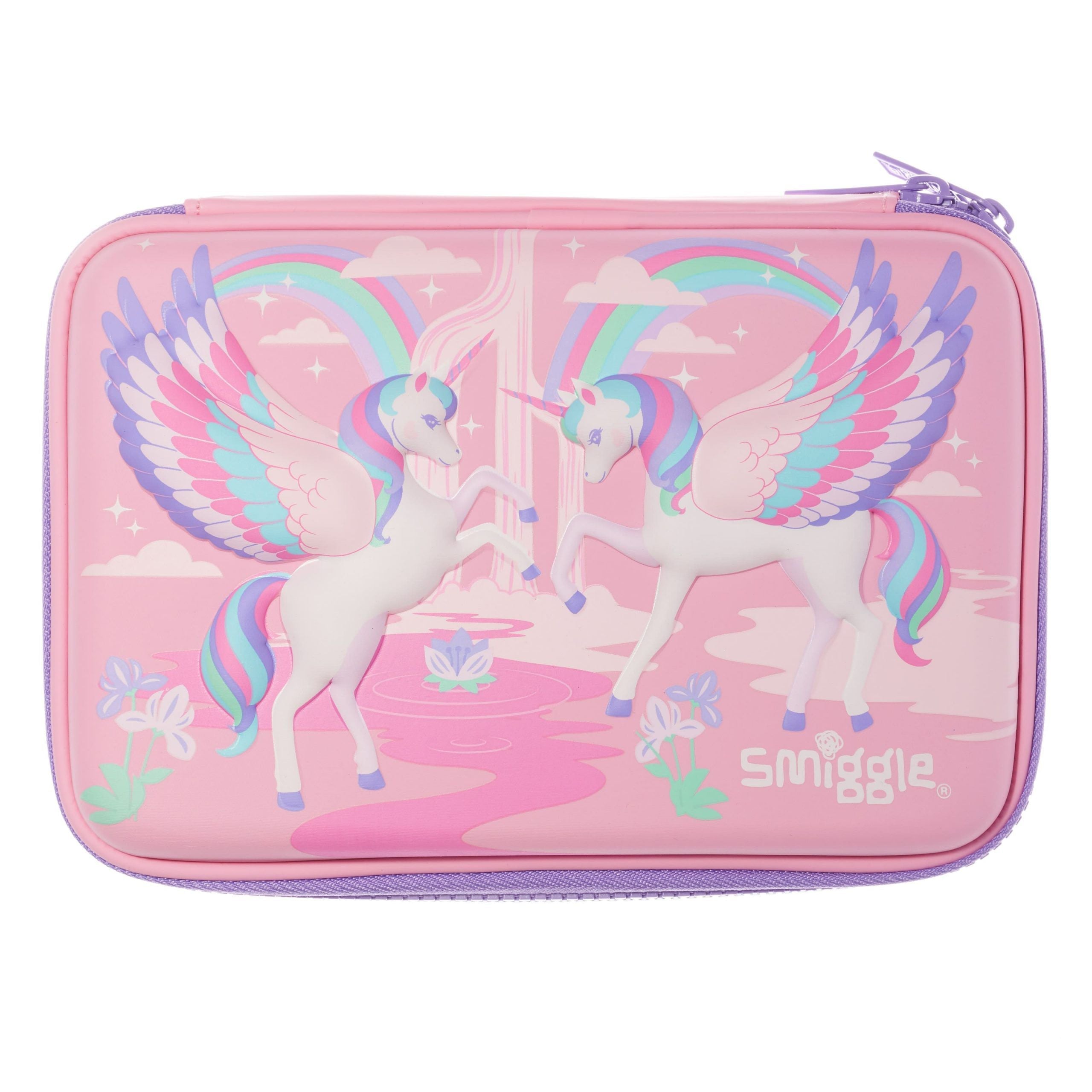 Smiggle - 3D Embossed Hardtop Pink Unicorns Pencil Case