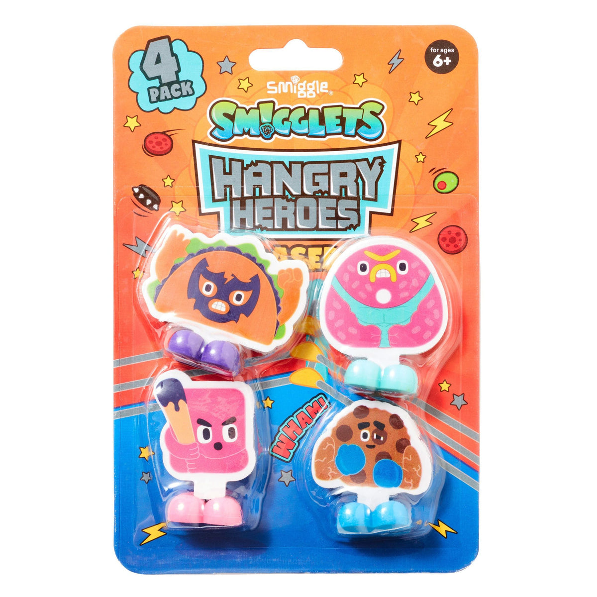 Smiggle - Hangry Heroes Eraser Pack X4