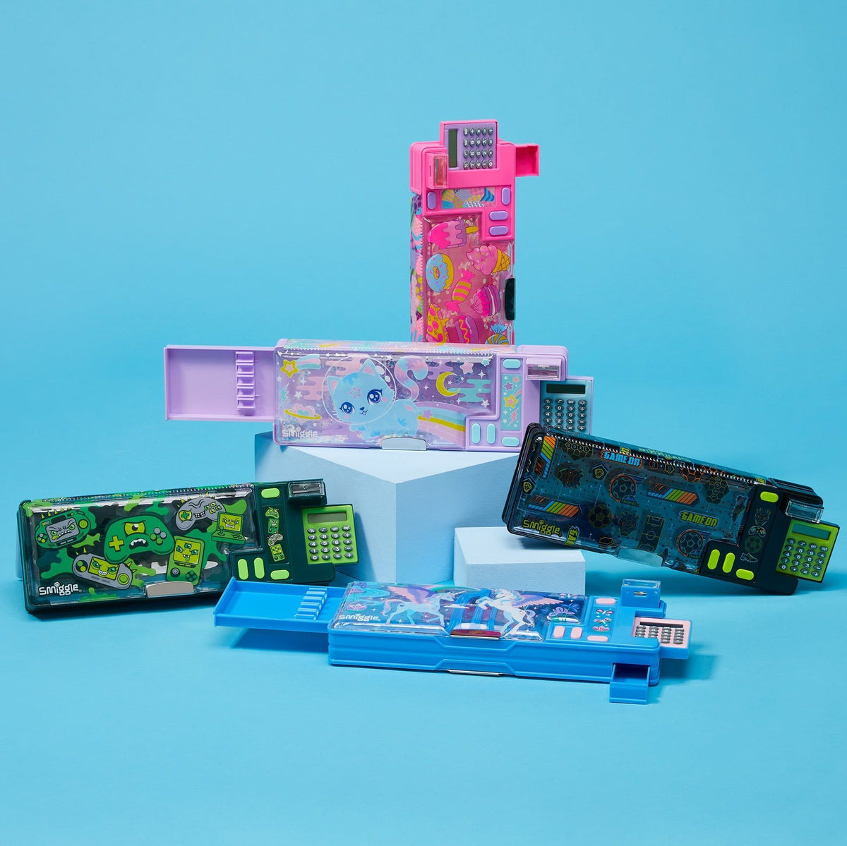 Smiggle - Pop Out Automatic Pencil Case with Calculator and Special Pencil Set