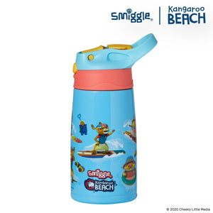 Smiggle - Kangaroo Beach Steel Automatic Straw Bottle 400ML