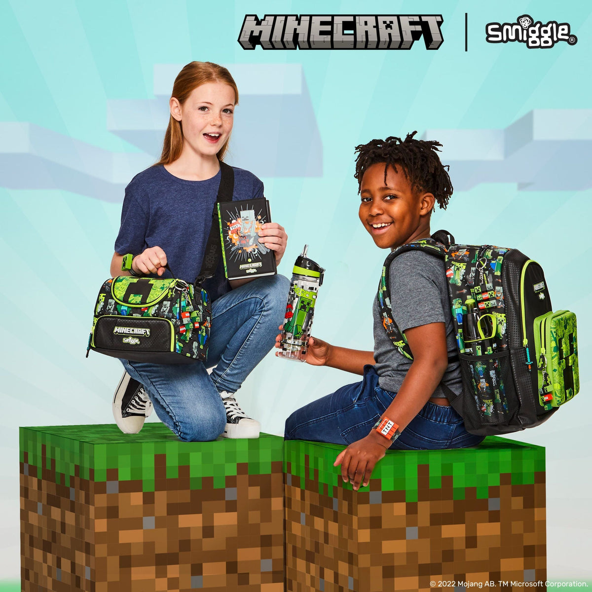 Smiggle - Minecraft Straw 650ML BPA-Free Water Bottle