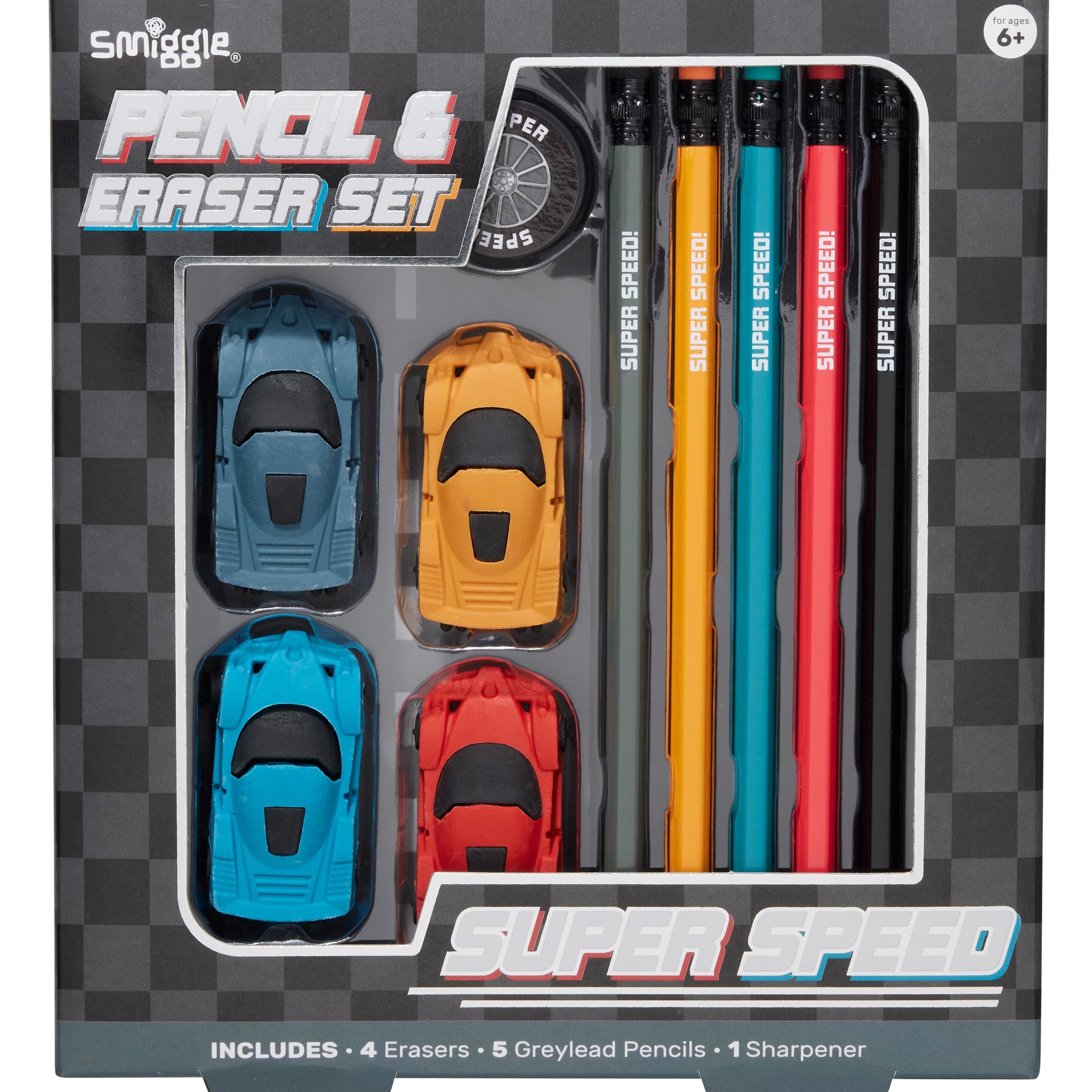 Smiggle - Super Racing Pencil and Eraser Set