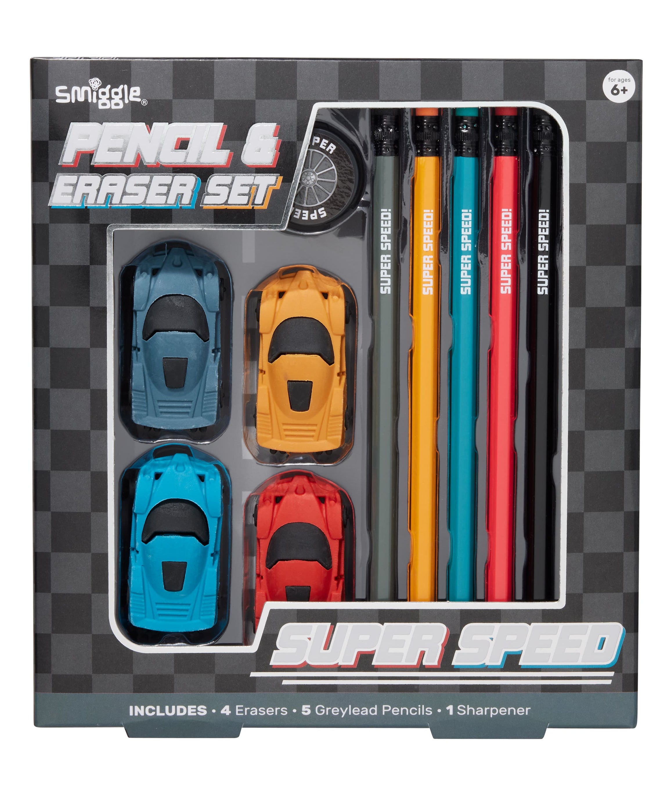 Smiggle - Super Racing Pencil and Eraser Set