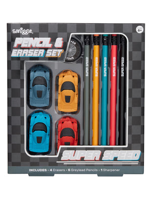 Smiggle - Super Race Pencil and Eraser Set