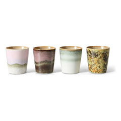 HKliving - Glazed Clay Coffee Cups - Set of 4 | Pink