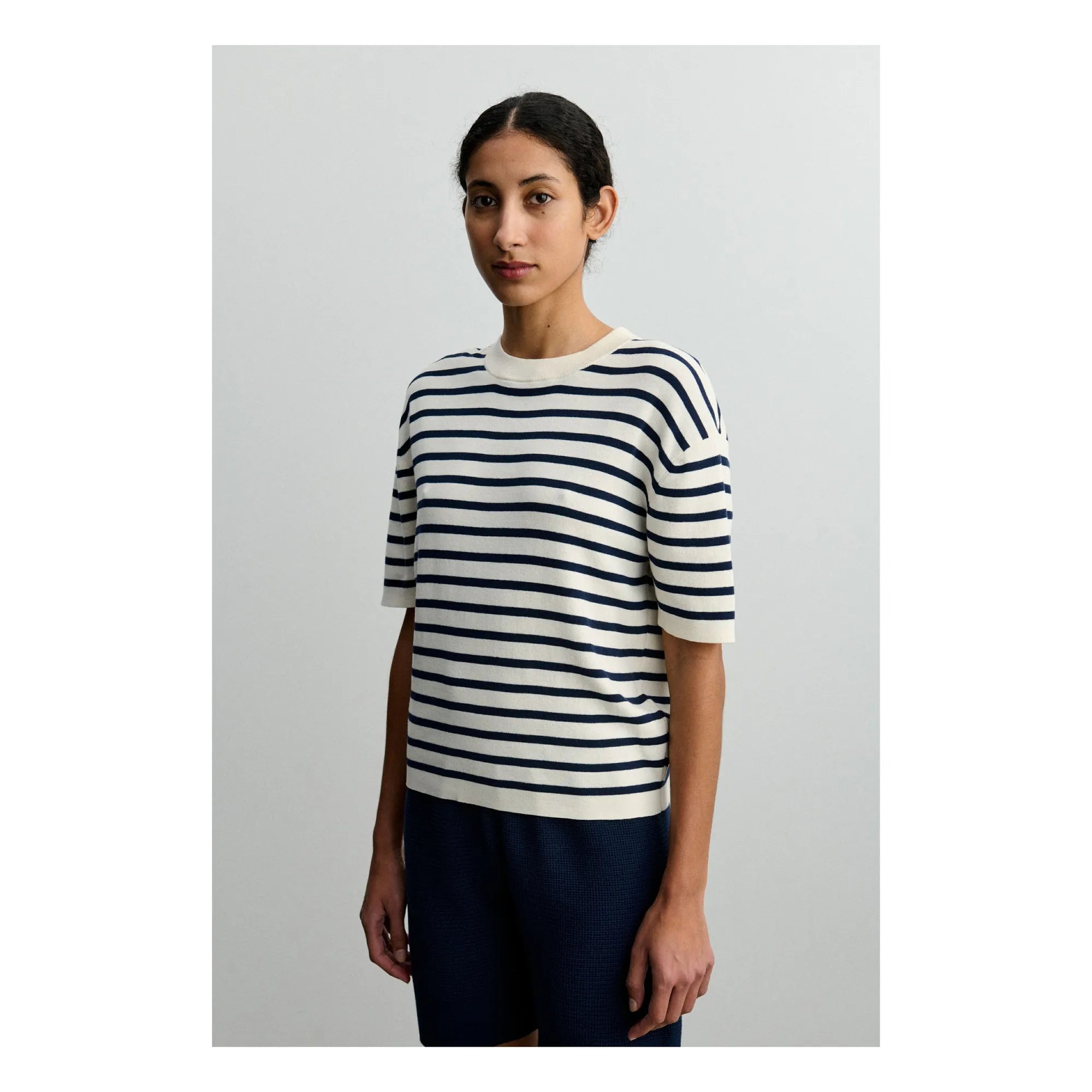 FUB - Striped Organic Cotton T-Shirt - Women's Collection | Navy Blue