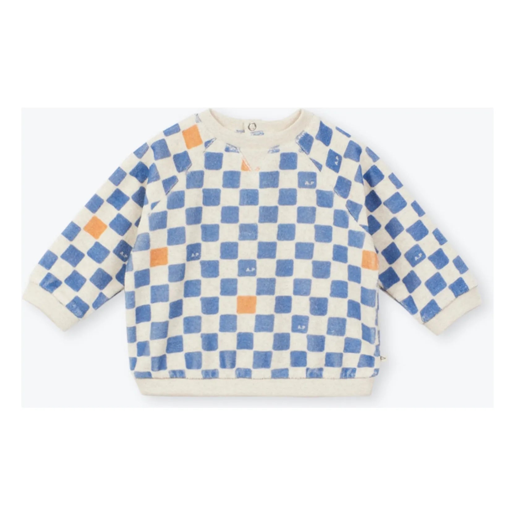 Arsène et Les Pipelettes - Baby Organic Cotton Damier Sweatshirt | Azure Blue