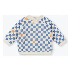 Arsène et Les Pipelettes - Baby Organic Cotton Damier Sweatshirt | Azure Blue
