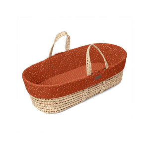The Little Green Sheep Natural Quilted Moses Basket - Mattress + Static Stand - Terracotta Rice Print-Moses Baskets-Terracotta Rice Print- | Natural Baby Shower