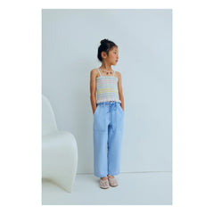 the new society - Gathered Top Mallow Checkered | Light Blue