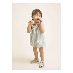Búho - Vichy Seersucker Organic Cotton Romper | Aqua