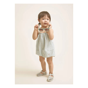 Búho - Vichy Seersucker Organic Cotton Romper | Aqua