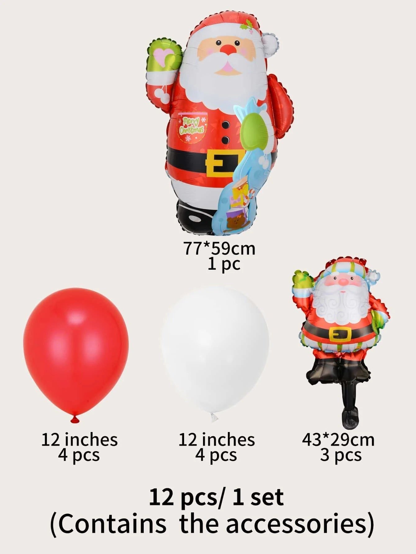 Christmas - Santa Claus and New Year Decorative Balloons Set 12 Pieces
