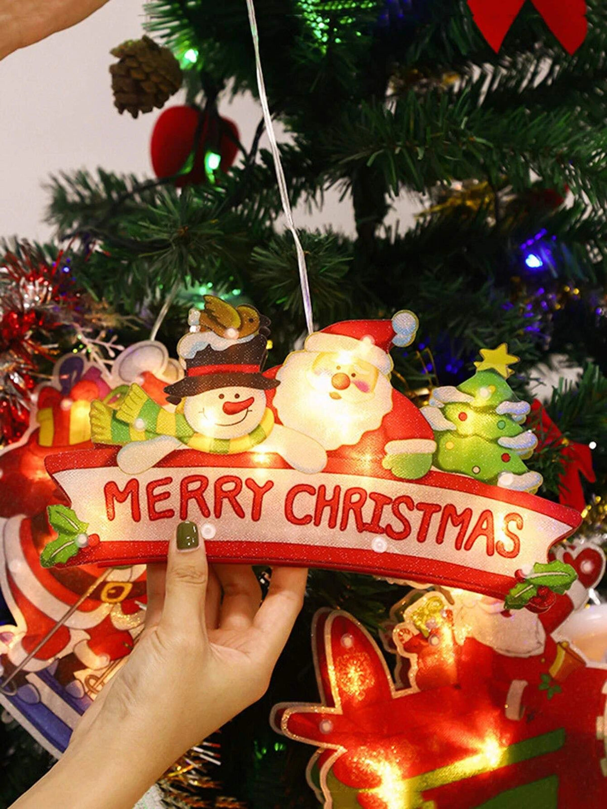 New Year - Christmas Decorative Lighted Merry Christmas Written Ornament